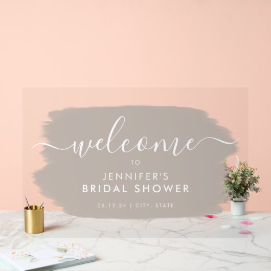 モダンブライダルシャワーウェルカムベージュ絵を描 アクリルサイン (ウェディング)