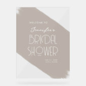 モダンブライダルシャワーウェルカム絵を描ベージュ アクリルサイン (正面)