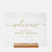 モダンブライダルシャワーウェルカム金ゴールド白絵を描 アクリルサイン (正面)