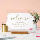 モダンブライダルシャワーウェルカム金ゴールド白絵を描 アクリルサイン (ウェディング)