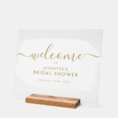 モダンブライダルシャワーウェルカム金ゴールド白絵を描 アクリルサイン (傾斜)