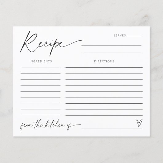 モダンブライダルシャワーゲーム活動レシピカード (正面)