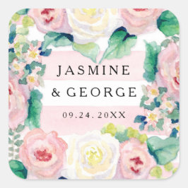 モダンブライダルシャワーシックワイドストライプバラ スクエアシール