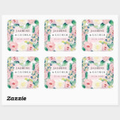 モダンブライダルシャワーシックワイドストライプバラ スクエアシール (シート)