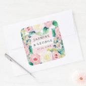 モダンブライダルシャワーシックワイドストライプバラ スクエアシール (封筒)