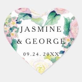 モダンブライダルシャワーシックワイドストライプバラ ハートシール