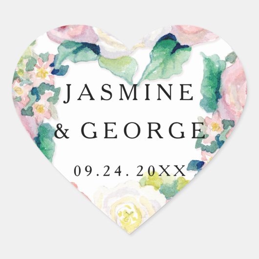 モダンブライダルシャワーシックワイドストライプバラ ハートシール (正面)