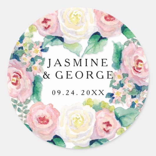 モダンブライダルシャワーシックワイドストライプバラ ラウンドシール (正面)