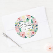 モダンブライダルシャワーシックワイドストライプバラ ラウンドシール (封筒)