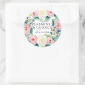 モダンブライダルシャワーシックワイドストライプバラ ラウンドシール (バッグ)