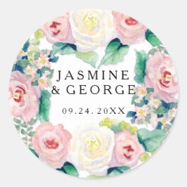 モダンブライダルシャワーシックワイドストライプバラ ラウンドシール