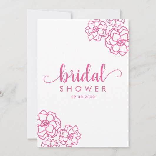 モダンブライダルシャワースクリプトフローラマゼンタピンク 招待状 (裏面)