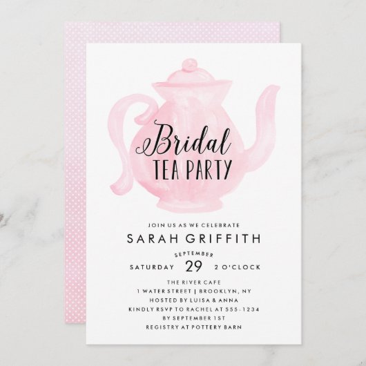 モダンブライダルシャワーティーパーティーピンク招待状 招待状 (正面/裏面)