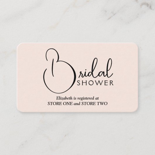 モダンブライダルシャワーレジストリ赤面ピンク エンクロージャーカード (正面)