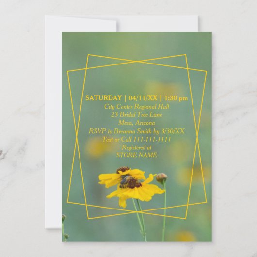 モダンブライダルシャワーワイルドフラワー写真 招待状 (裏面)