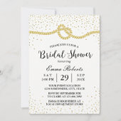 モダンブライダルシャワー結び目金ゴールド紙吹雪 招待状 (正面)