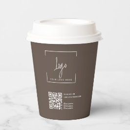 モダンブラウンのビジネス ロゴ QRコード コーポレート 紙コップ