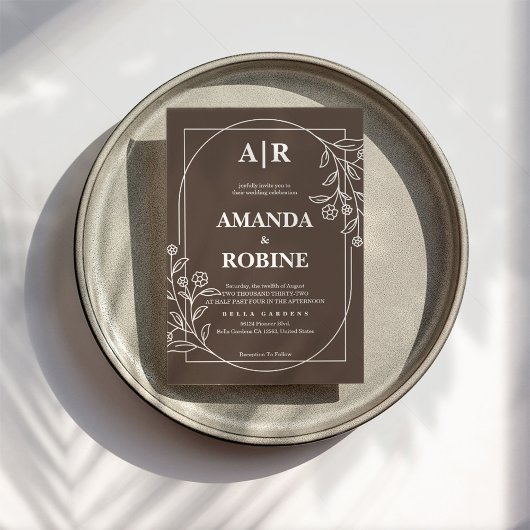 モダンブラウンフローラルウェディング招待状 招待状