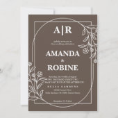 モダンブラウンフローラルウェディング招待状 招待状 (正面)