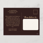 モダンブラウン素朴と金ゴールド宗教的なクリスマス シーズンポストカード (裏面)