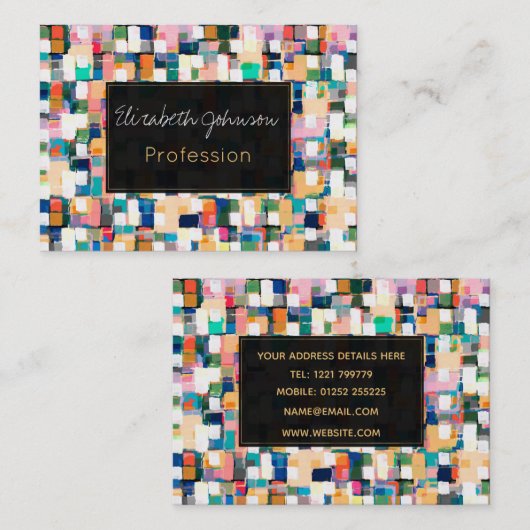 モダンブラカラフルシ線絵を描の抽象芸術アート 名刺 (正面/裏面)