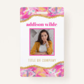 モダンブラシカラフルストローク金ゴールドシックなビジネスID バッジ (正面)