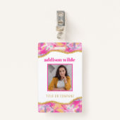 モダンブラシカラフルストローク金ゴールドシックなビジネスID バッジ (正面クリップ)