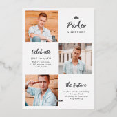 モダンブラシスクリプトの写真付き卒業発表 箔招待状 (裏面)