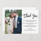 モダンブラシスクリプトの結婚写真 サンキューカード (正面/裏面)