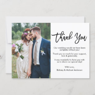 モダンブラシスクリプトの結婚写真 サンキューカード