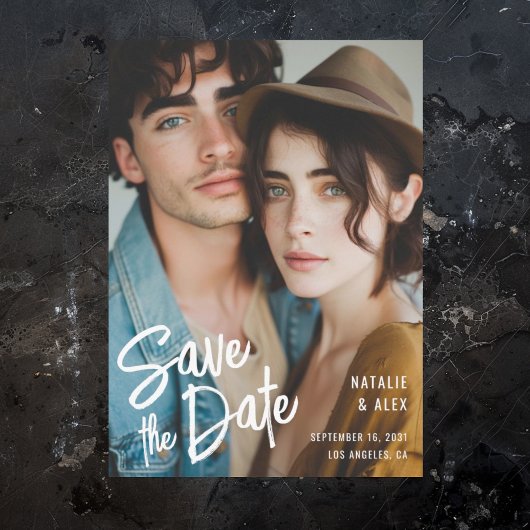 モダンブラシスクリプトの結婚写真 セーブザデート