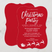 モダンブラシスクリプトスターリングサンタクリスマスパーティー 招待状 (正面/裏面)