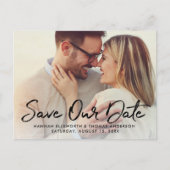 モダンブラシスクリプト写真付き結婚式お知らせ 案内ポストカード (正面)