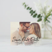 モダンブラシスクリプト写真付き結婚式お知らせ 案内ポストカード (スタンド正面)