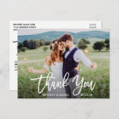 モダンブラシスクリプト結婚式写真ありがとうカードW ポストカード (正面/裏面)