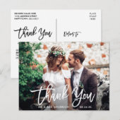 モダンブラシスクリプト結婚式写真ありがとうホワイト ポストカード (正面/裏面)