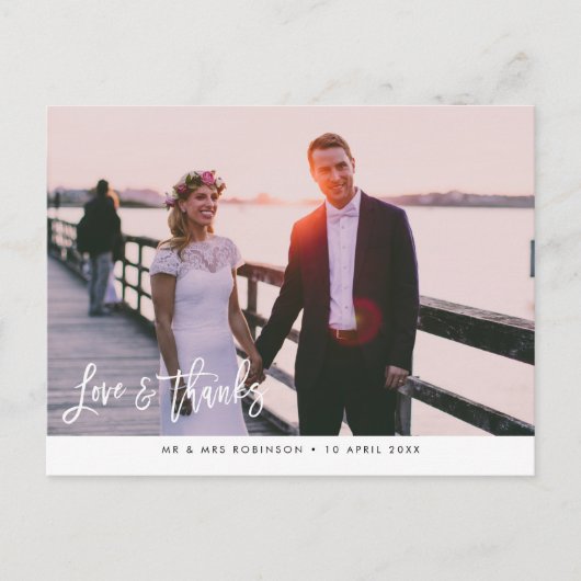 モダンブラシスクリプト結婚式感謝カード ポストカード (正面)