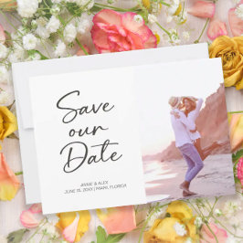 モダンブラシスクリプト2枚の写真の結婚式 セーブザデート