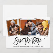 モダンブラシスクリプト3枚写真コラージュ セーブザデート (正面/裏面)