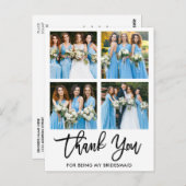 モダンブラシスクリプト4枚写真ブライズメイド感謝 ポストカード (正面/裏面)