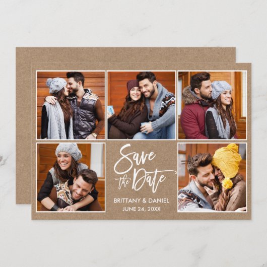 モダンブラシスクリプト5枚写真クラフト セーブザデート (正面/裏面)