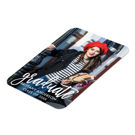 モダンブラシスクリプト フォト 卒業アナウンスメント マグネット (左側)