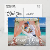 モダンブラシスクリプト ラブアンドサンクス ウェディング ホワイト ポストカード (正面/裏面)