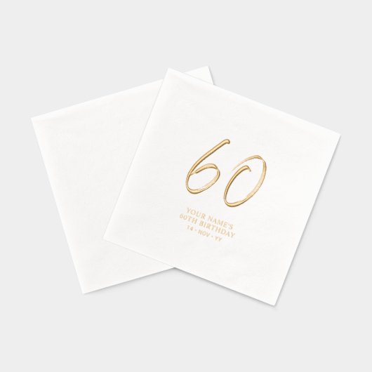 モダンブラシスクリプト 60歳の誕生日パーティー 箔ナプキン (裏面)