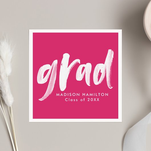 モダンブラシスクリプトHot Pink卒業 スタンダードカクテルナプキン