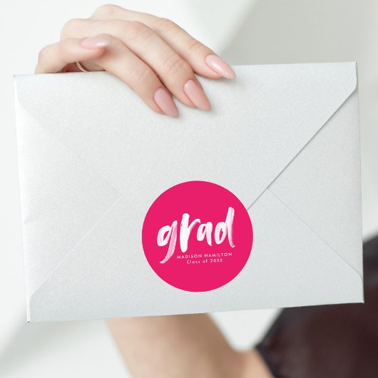 モダンブラシスクリプトHot Pink卒業 ラウンドシール