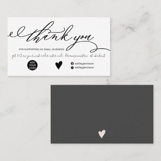 モダンブラシスクリプ感謝していトの黒い順右 名刺 (正面/裏面)