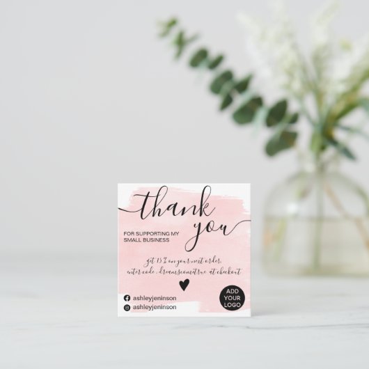 モダンブラシストロークの水の色のピンクの順感謝していに スクエア名刺 (スタンド正面)