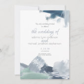 モダンブラシストロークほこりっぽい青海 招待状 (正面)