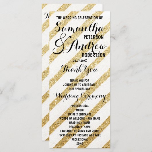 モダンブラシストロークストライプ金ゴールド結婚式 プログラム (正面/裏面)